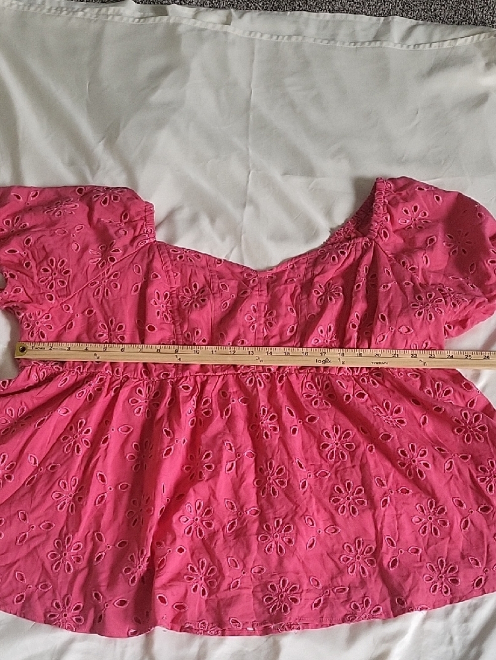 Torrid Pink Babydoll Eyelet Challis Blouse Size 4 (4X) Flowy Peplum Boho Top - Picture 11 of 12